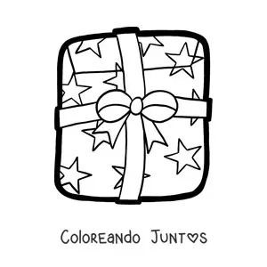 Imagen para colorear de regalo de Navidad grande con estrellas