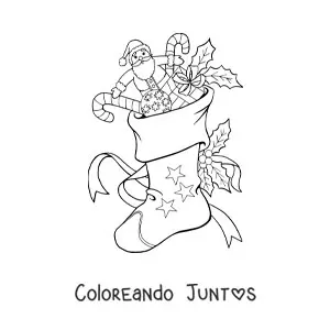 Imagen para colorear de bota de Navidad con juguetes y dulces