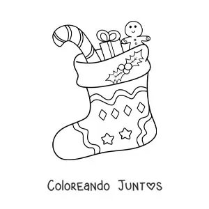 Imagen para colorear de calcetín de Navidad con regalos