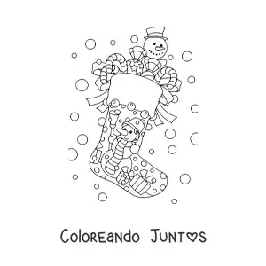 Imagen para colorear de calcetín de Navidad con hombre de nieve