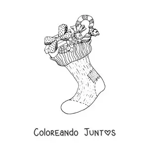 Imagen para colorear de calcetín de Navidad realista con regalos