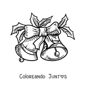 Imagen para colorear de campanas de Navidad con lazo realistas