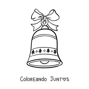 Imagen para colorear de campana navideña con lazo y pinos