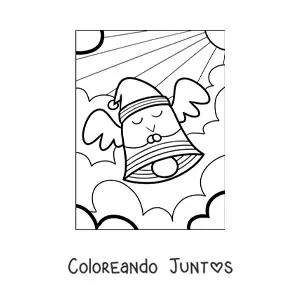 Imagen para colorear de campana navideña animada con gorro de Santa