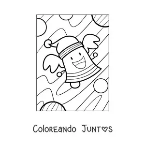 Imagen para colorear de campana navideña animada con gorro de Santa