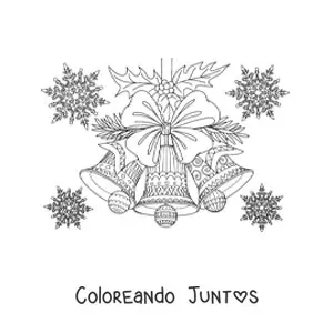 Imagen para colorear de campanas navideñas decoradas con copos de nieve