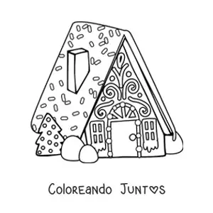 Imagen para colorear de casa de jengibre con árbol de Navidad