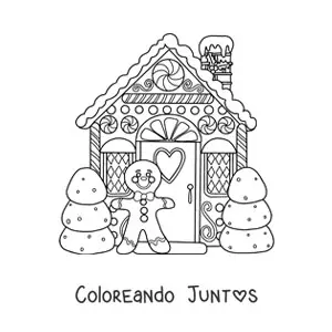 Imagen para colorear de casa de jengibre navideña con hombre de jengibre