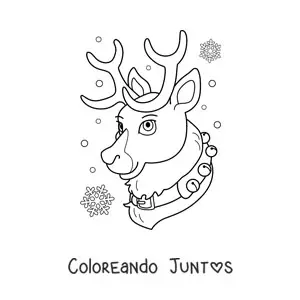 Imagen para colorear de cara de un reno navideño