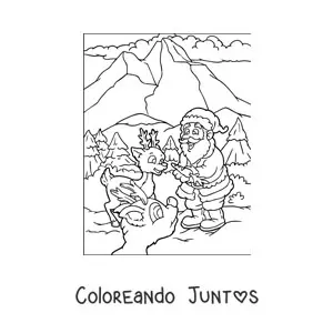Imagen para colorear de renos navideños animados con Santa