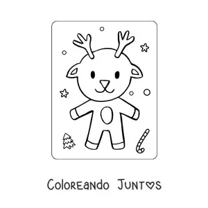 Imagen para colorear de reno de Navidad kawaii