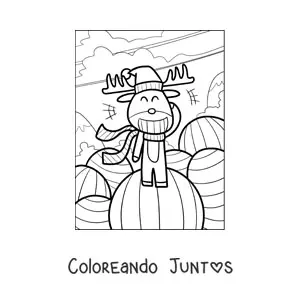 Imagen para colorear de reno de Navidad con gorro de Santa animado