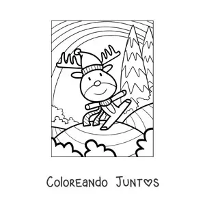 Imagen para colorear de reno de Navidad con gorro de Santa animado