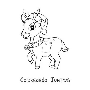 Imagen para colorear de ciervo de Navidad kawaii