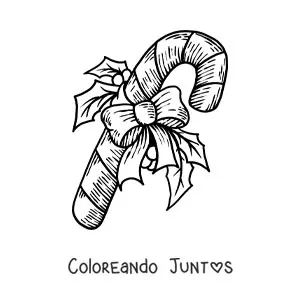 Imagen para colorear de bastón de caramelo con lazo realista