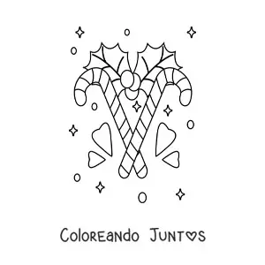 Imagen para colorear de bastones de caramelo con adorno navideño