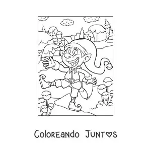 Imagen para colorear de duende de Navidad animado