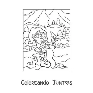 Imagen para colorear de duende de Navidad con lista