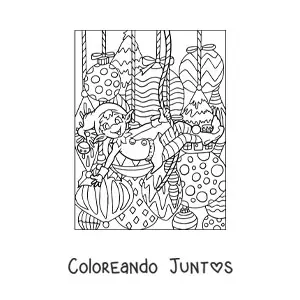 Imagen para colorear de duende de Navidad con bambalinas