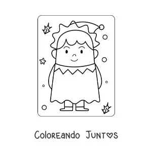 Imagen para colorear de elfo de Navidad animado kawaii