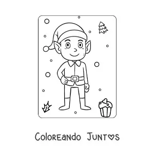 Imagen para colorear de elfo de Navidad animado vestido de Santa Claus