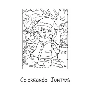 Imagen para colorear de niña jugando en la nieve en Navidad