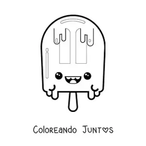 Imagen para colorear de una paleta de helado animada kawaii derritiéndose