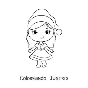Imagen para colorear de niña con vestido de Navidad