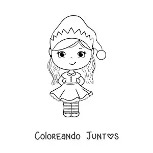 Imagen para colorear de niña con vestido de Navidad