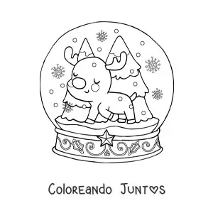 Imagen para colorear de bola de nieve kawaii con reno