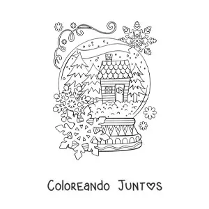 Imagen para colorear de bola de nieve de cristal con paisaje