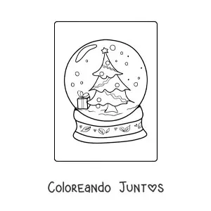 Imagen para colorear de bola de nieve con árbol de Navidad