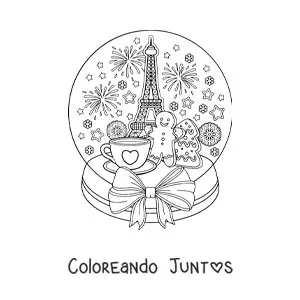 Imagen para colorear de bola de nieve con paisaje de París