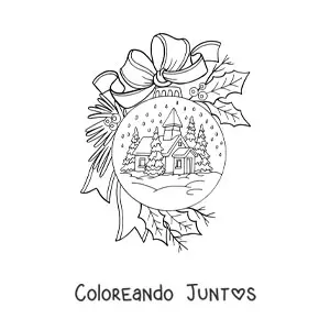 Imagen para colorear de bola de nieve navideña en árbol de Navidad