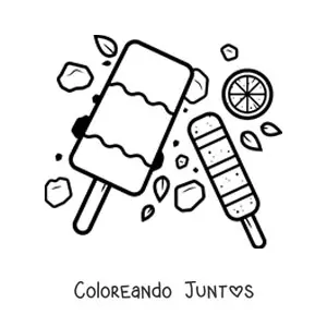 Imagen para colorear de dos paletas de helado con una rodaja de limón