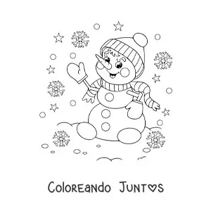 Muñeco de nieve animado con bufanda y copos de nieve