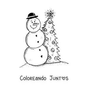 Imagen para colorear de muñeco de nieve navideño