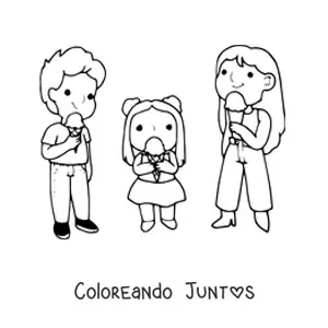 Imagen para colorear de una familia comiendo helados