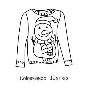 Imagen para colorear de suéter con estampado de muñeco de nieve