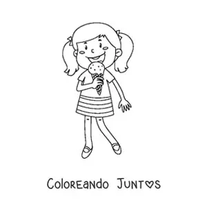 Imagen para colorear de una niña comiendo un helado de barquilla