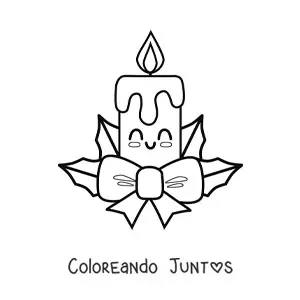 Imagen para colorear de vela de Navidad kawaii