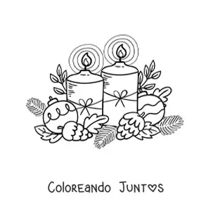 Imagen para colorear de velas de Navidad decoradas con bambalinas