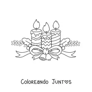 Imagen para colorear de velas de Navidad con motivos y campanas