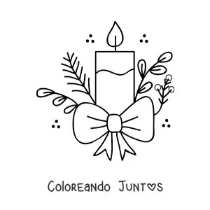 Imagen para colorear de vela de Navidad bonita con lazo