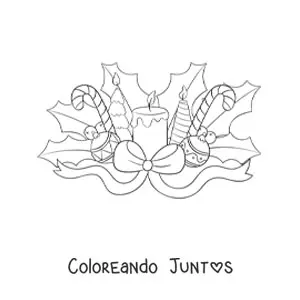 Imagen para colorear de vela de Navidad con bastones de caramelo y bambalinas