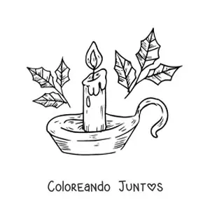 Imagen para colorear de vela de Navidad realista encendida