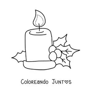 Imagen para colorear de vela de Navidad grande decorada