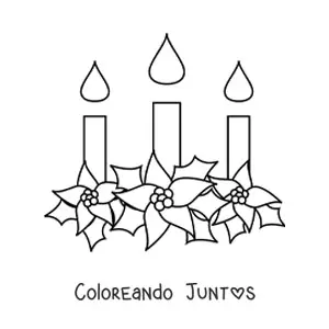 Imagen para colorear de tres velas de Navidad con flores