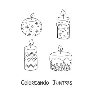 Imagen para colorear de velas de Navidad decoradas con motivos navideños