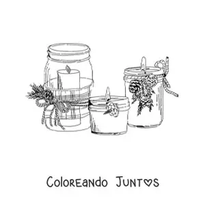 Imagen para colorear de velas de Navidad realistas en frascos